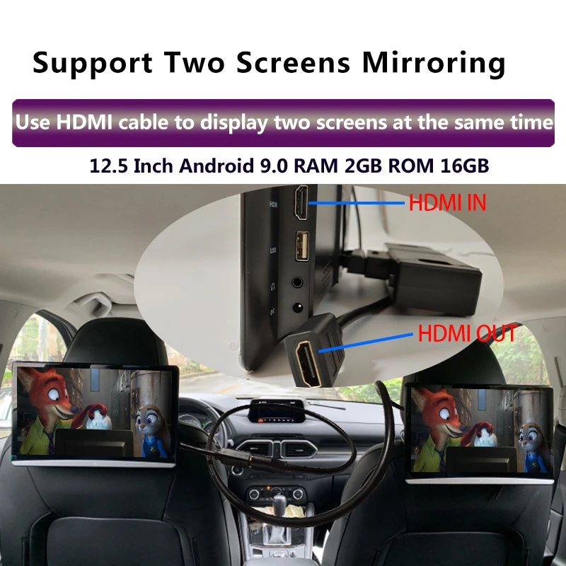 Монитор на подголовник автомобиля 12 5 дюйма Android 9 0 4K 1080P 1920*1080 Wi-Fi/Bluetooth/USB/SD/HDMI/FM/Mirror