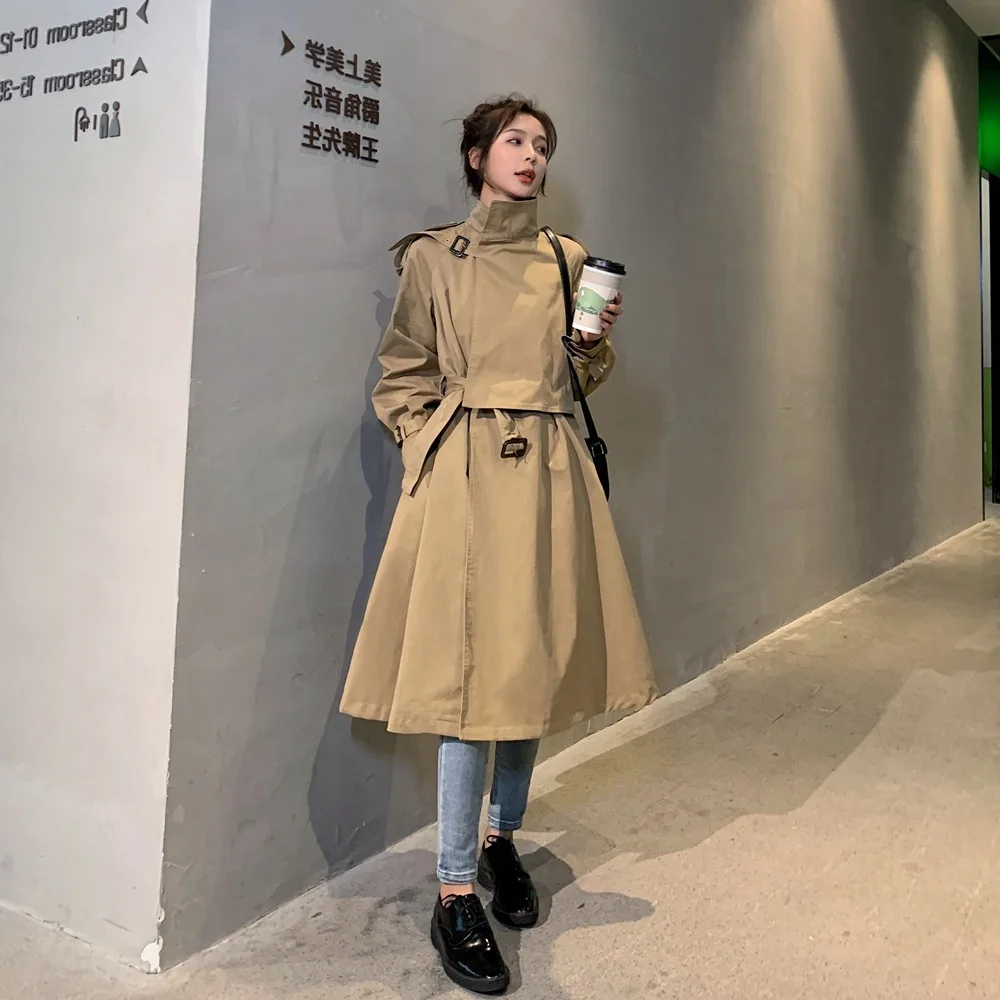 

Photo Shoot Fashionable Mid-length Waist Hugging Coat 2020 Spring New Style WOMEN'S Dress Retro Laziness-Style qun bai shi Trenc
