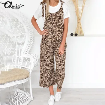 

Celmia 2020 Summer Rompers Women Vintage Leopard Printed Jumpsuits Casual Long Overalls Loose Harem Pants Female Dungarees 5XL