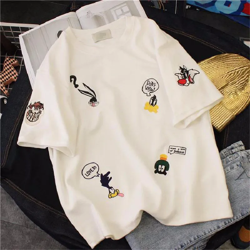 2020 Plus size Loose cartoon summer embroidery t shirt women clothing harajuku top new korean tshirt vetement femme camisetas
