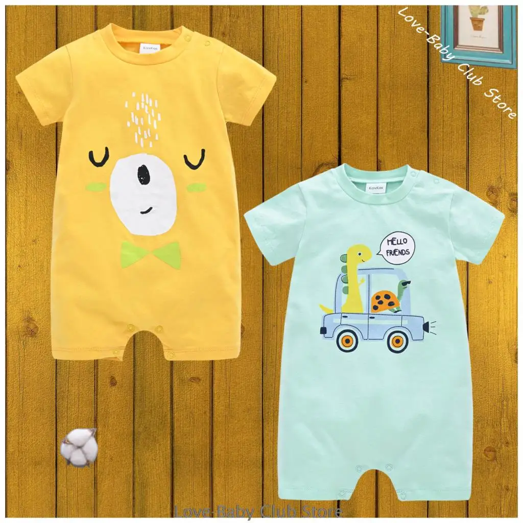 

2pcs/pack Baby Rompers Summer Clothing 100% Cotton One-pieces Infant Newborn Girls Boys Sweatshirts Cartoons Print Applique