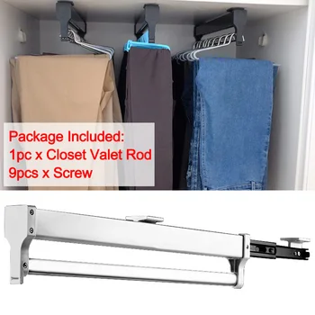 

Clothing Rail Adjustable Slide Pull Out Ball Bearing Durable Closet Valet Rod Easy Install Home Storage Rack Wardrobe Hanger