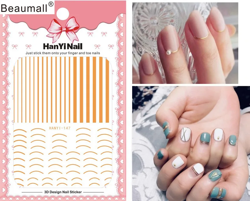 

Stripes Patterns! Nails Art Manicure Back Glue Decal Decorations Design Nail Sticker For Nails Tips Beauty