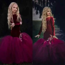 Г., лидер продаж, вельветовые пышные платья русалки с цветочным узором для девочек винтажная детская официальная одежда с длинными рукавами вышивка, Saudi Abric fille