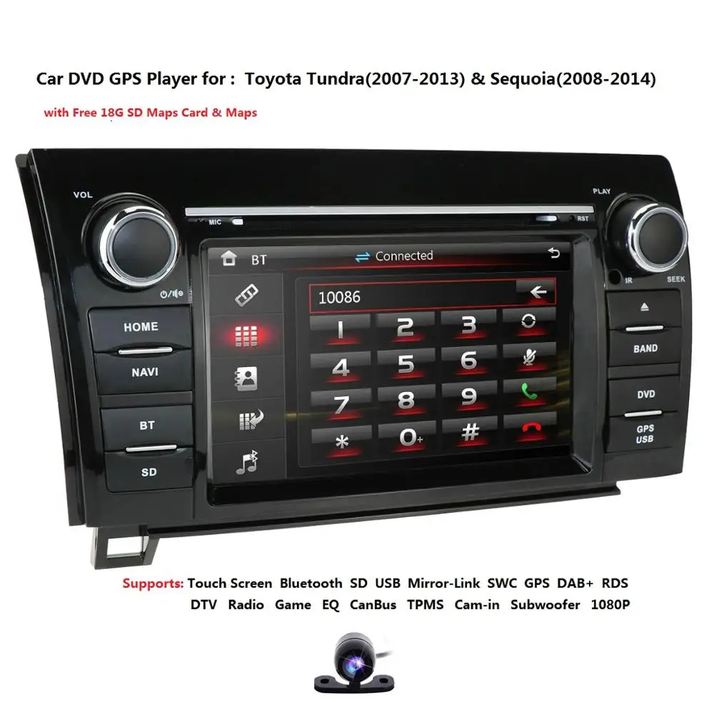 2 din 7 ''dvd-плеер автомобиля для Toyota Tundra 2007 2008 2014 2008 2012 2013 2011/Toyota Sequoia (2010-2009) RDS AM/FM 3g SWC IPOD CAM
