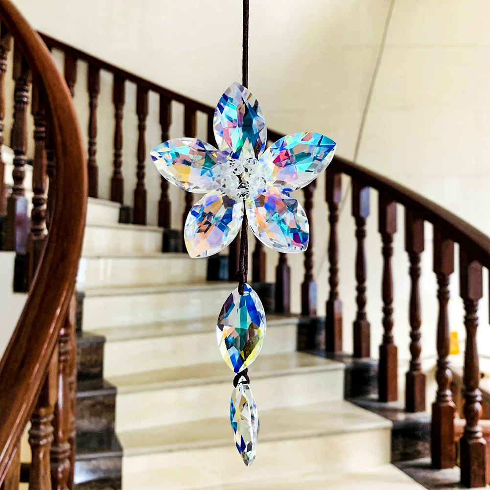 Car Hanging Ornament Rearview Mirror Hanging Ornaments Crystal 3D Flower Car Pendant Lucky Auto Interior Decoration Accessories 3