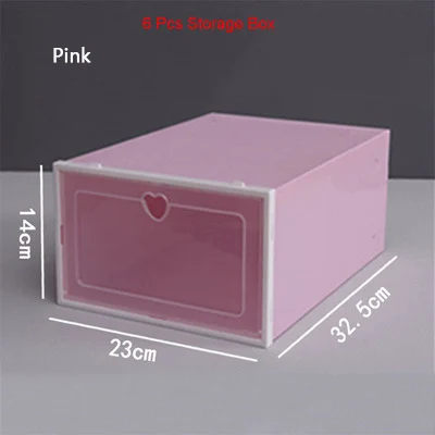 Pink 6 шт./компл. Пластик утолщенной обувной органайзер ящик пыленепроницаемый контейнер на высоком каблуке; спортивная обувь для хранения шкатулка обувь чехол доступа - Цвет: Pink