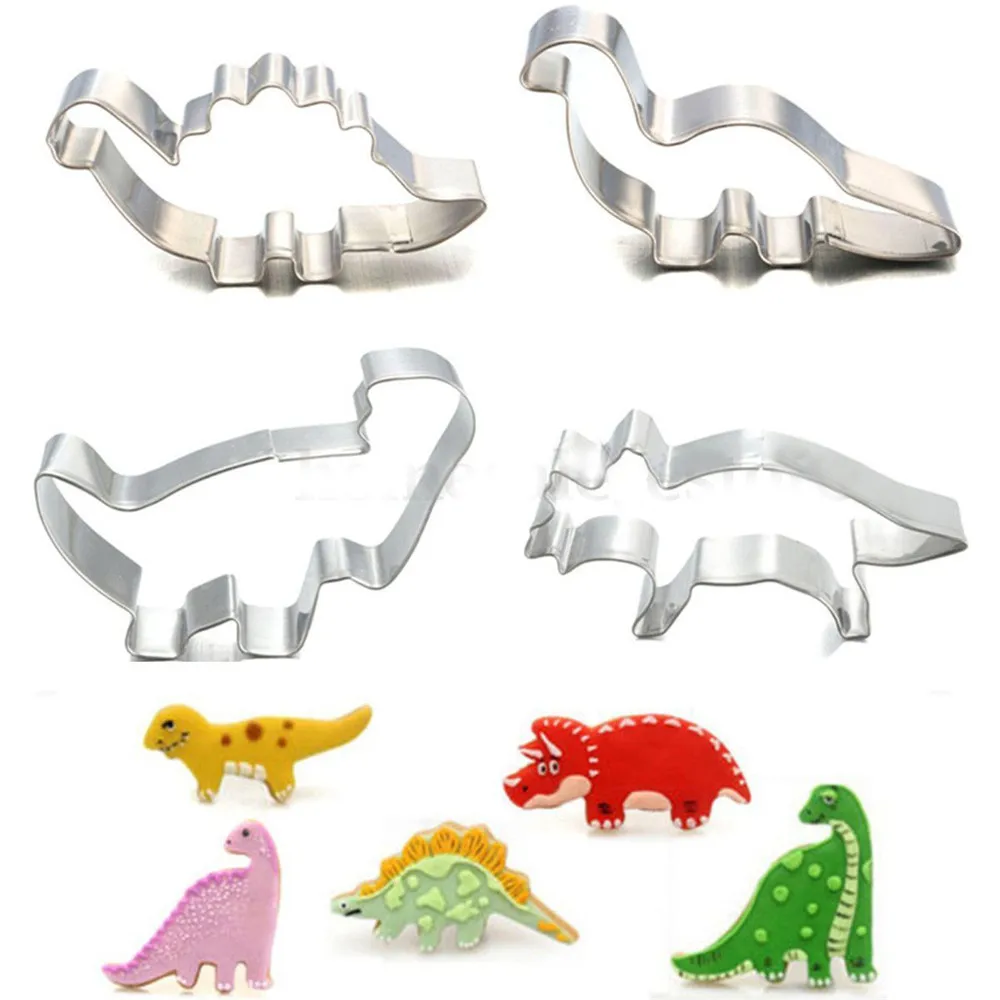 Hot New 4Pcs/Set Stainless Steel Dinosaur Animal Fondant Cake Cookie Biscuit Cutter Decorating Mould Pastry Baking Tools Mode