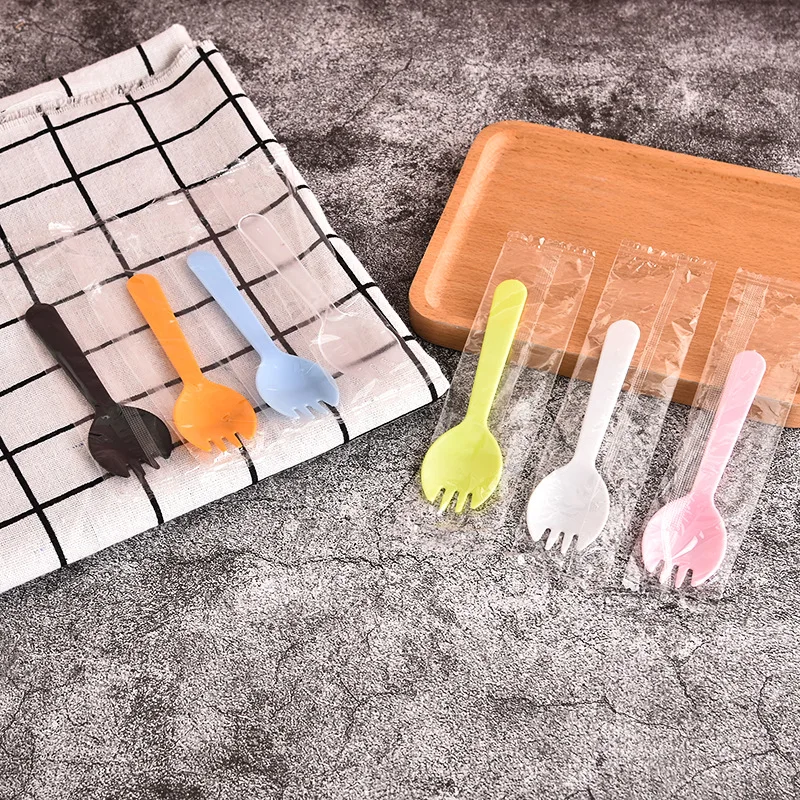 Disposable Dessert Spoons Biodegradable Cutlery Spoon 50/100pcs Disposable Plastic Spoon Forks Cake Ice Cream Salad Fruit Dessert