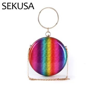 

SEKUSA metal diamonds evening bags colorful bohemian style small day clutch for party dinner handbags purse