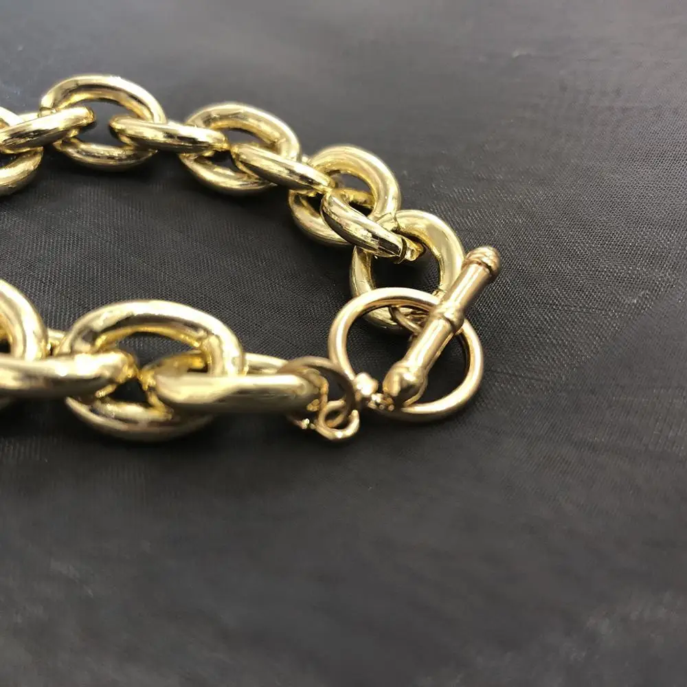 AOMU простой Толстый Браслет на цепочке имитация жемчужина, кулон, браслет на запястье для женщин металлический золотой цвет браслет ювелирные изделия