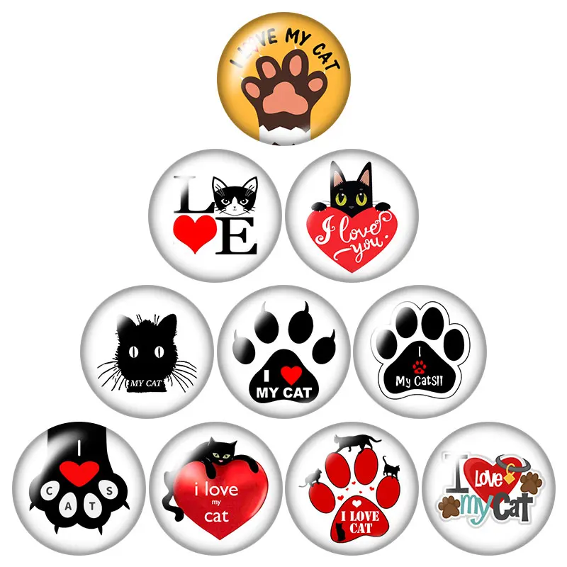 ZB1215 Animlas Paw Cat Dog Fish хомяк 10 шт. смешанный 12 мм/18 мм/20 мм/25 мм круглый стеклянный кабошон демонстрационный плоский задний вывод - Цвет: ZB1215