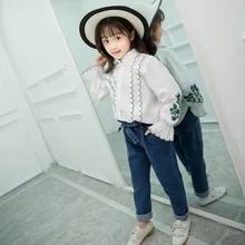 Новые стильные джинсы для девочек, детские модные тонкие штаны, повседневные модные штаны для больших мальчиков