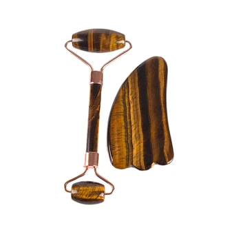 

1Set/2Pc Natural Tiger Eye Stone Massager Crystal Roller Jade Claw Scraping Board Set Wrinkle Beauty Health Care Tools