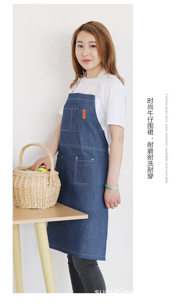 Boreal Europe style cowboy kitchen apron with thick neck hung men and women work clothes can be adjusted