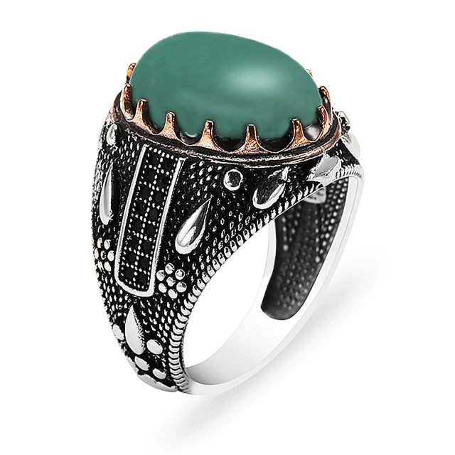 Retro Luxury Natural Red Stone Turkish Handmade Crown Ring Is Suitable for Men and Women Fashion Trend Banquet Jewelry Gifts AL4045-Green