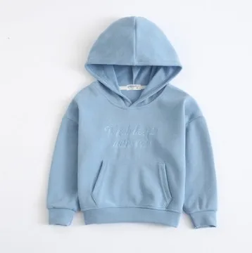 blue Модные Детские свитера для мальчиков и девочек Новые короткие детские толстовки с капюшоном с Осенняя детская одежда с буквенным принтом толстовки с капюшоном рисунком BC775 - Цвет: blue