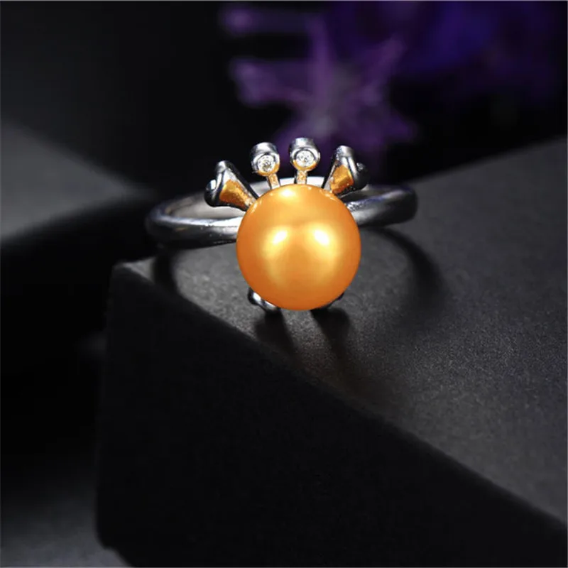 Золотой Dainashi 925 Sterling Silver Frog Eye Zircon Crystal Adjustable Ring Elegant Genuine Freshwater Cultured Pearl Ring Gift - Цвет камня: Золотой