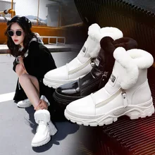 Winter Boots Women Snow Boots New Style Fashion Thick Bottom Women's Genuine Leather Warm Plush Boot Female Mid-Calf Shoes9