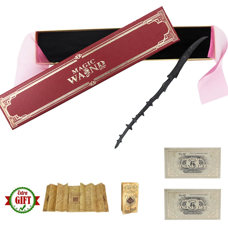 

Metal Core Classic Death Magic Wand Malfoy Dumbledore Bellatrix Harried Magical Wand Pink Ribbon Box Pack Map and Ticket Gifts
