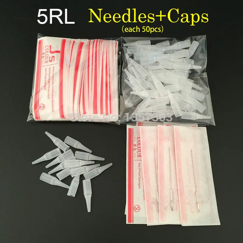 5R (needles + tips each 50pcs ) Promotional Professional Permanent Makeup Machine Needles With Tips Caps PM-T-5R-50