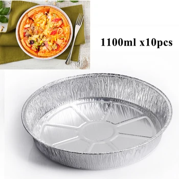 

10pcs Round Aluminum Foil Pan Container Disposable Baking Tins Plates 1100ml Kitchen Dinning Bar Accessories
