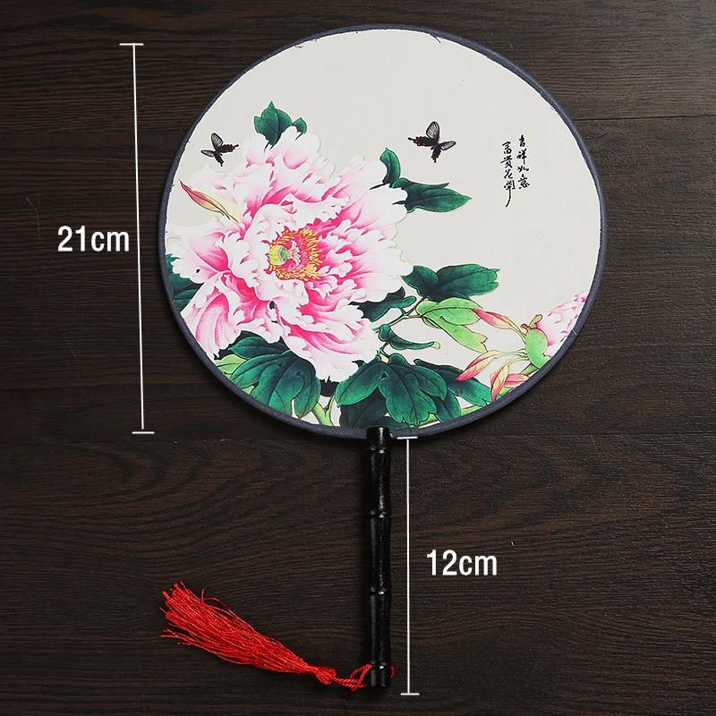 13 Colors Round Hand Fan Chinese Style Vintage Printing Silk Fan Wedding Party Dance Accessories
