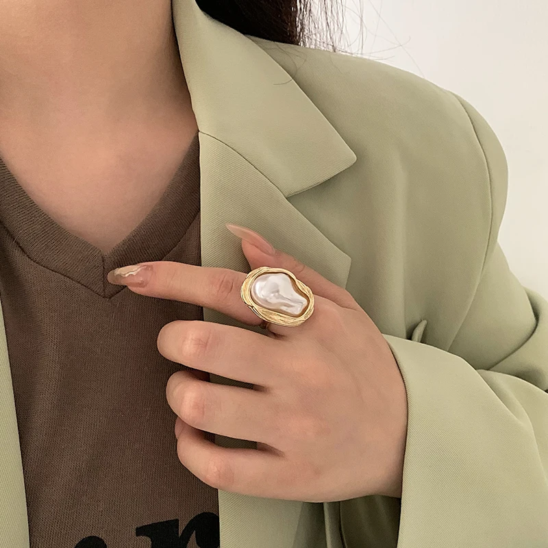 XIALUOKE Fashion Geometrical Irregular Baroque Pearl Ring for Women Retro Open Resizable Index Finger Rings Party Jewelry finger ring ring set adjustable rings