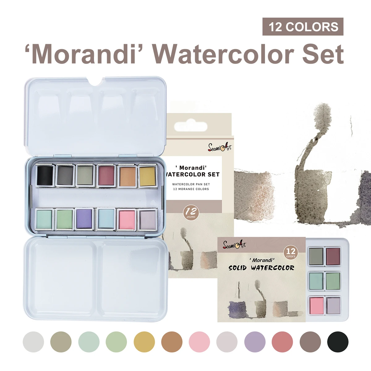 12Color Tin Box Solid Watercolor Morandi Color Water Color Paint for Cartoon & Portraits Painting Drawing Art Supplies