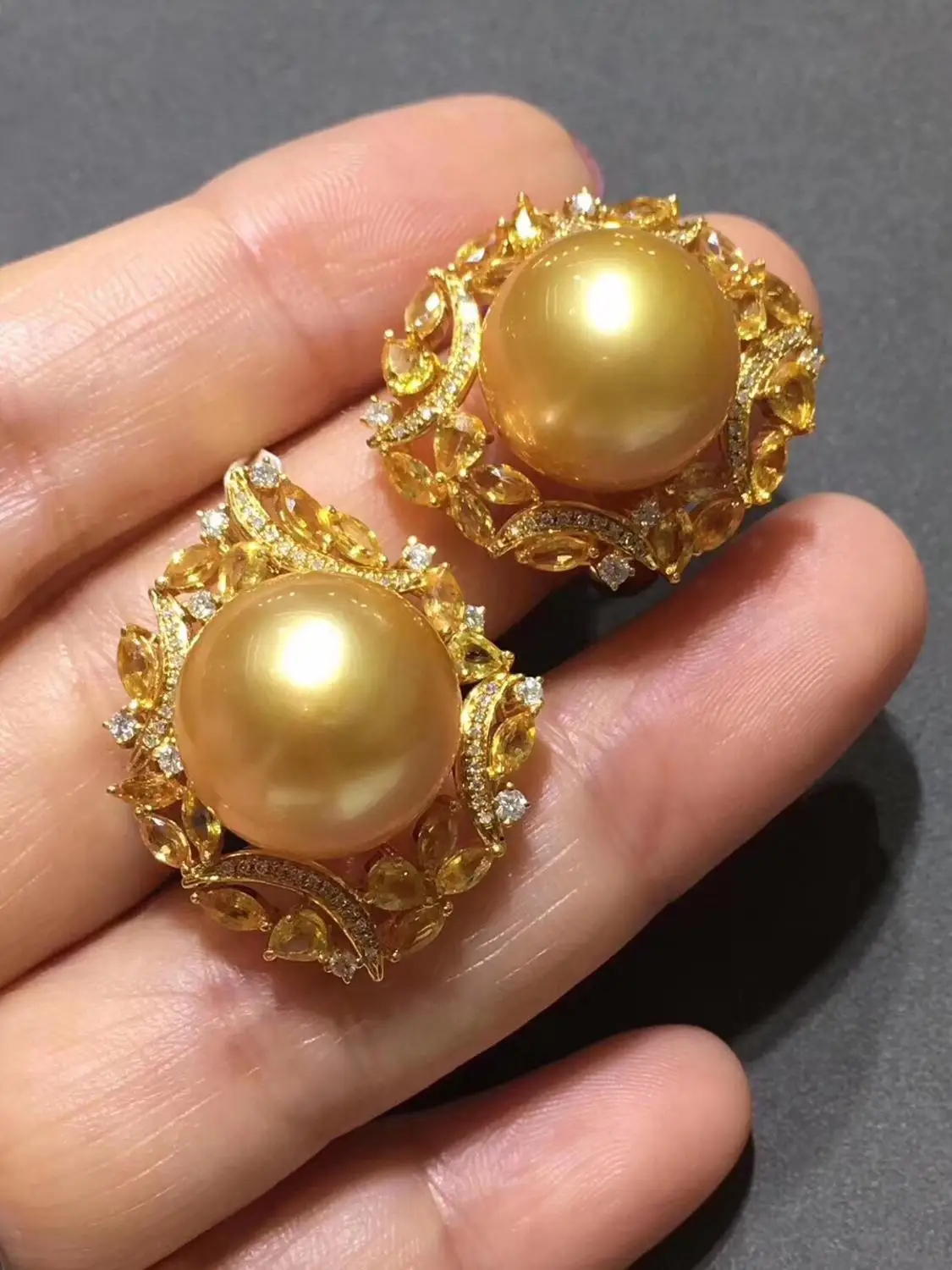 Ювелирные украшения 18K желтое золото натуральный океан золотой жемчуг 14 13 мм