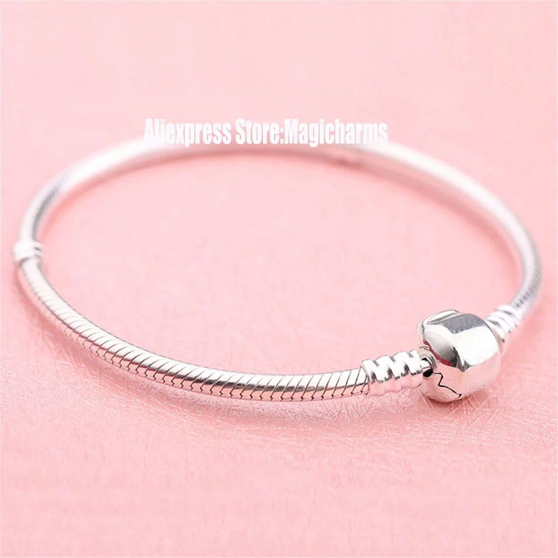 

925 Sterling Silver Classic Iconic Barrel Clasp Standard Snake Chain Bracelet For Women Fit European Pandora Charm Beads Jewelry