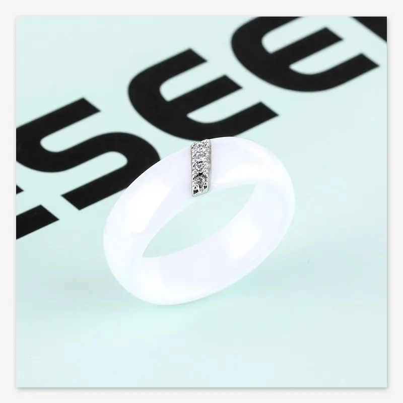 Hot Europe Simple ceramic ring 2 Colors Women Crystal from Swarovskis For Lovers inlaid zircon jewelry Fit Wedding