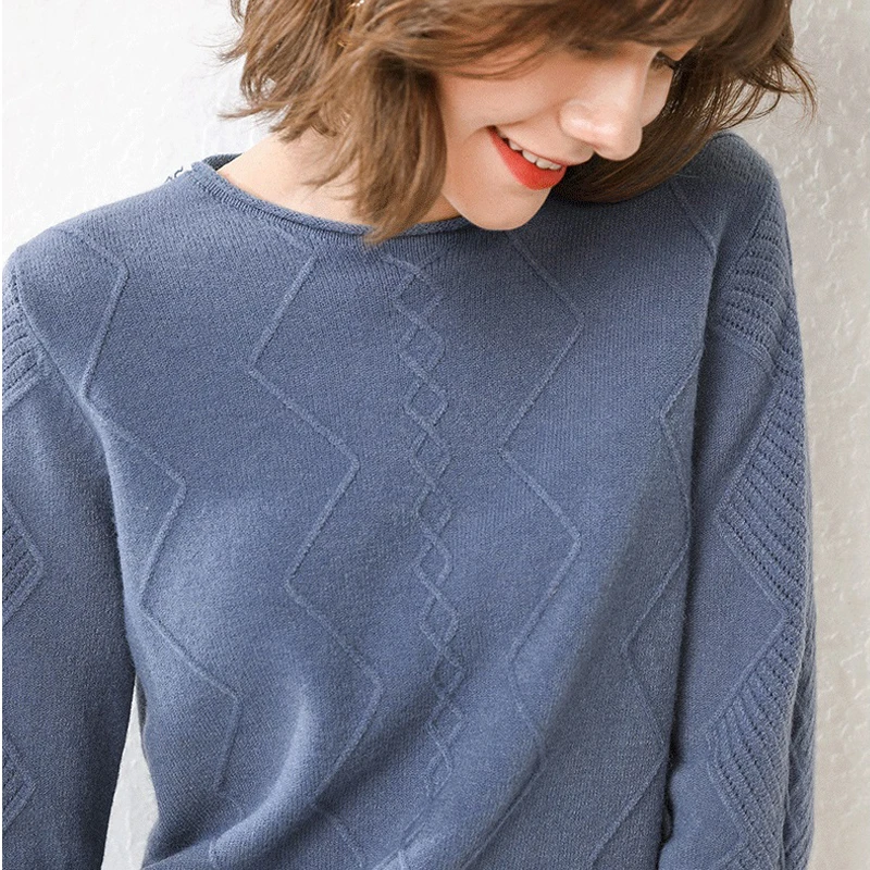 

Women Round Neck Knitted Sweater 2019 Autumn Winter New Pull Jumper Casual Twist Warm Thick Soft Blue White Brown Yellow Sweater