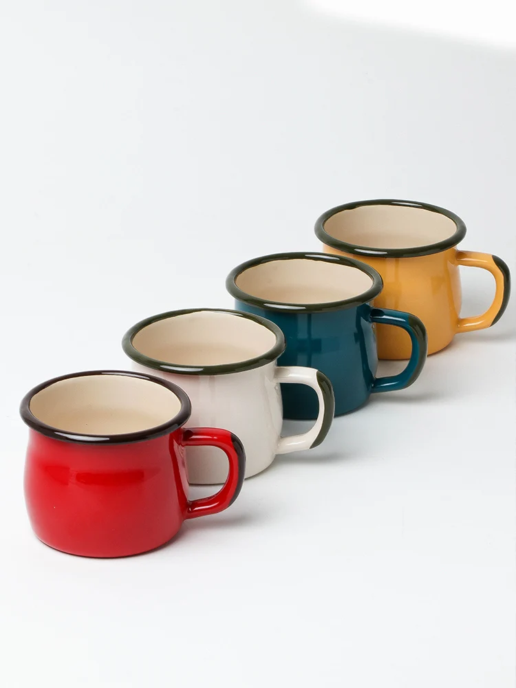

Japan Minimalist Solid Mug High Capacity Creative Enamel Mug with Handle Tazas De Ceramica Creativ Office Coffee Mug MM60MKB