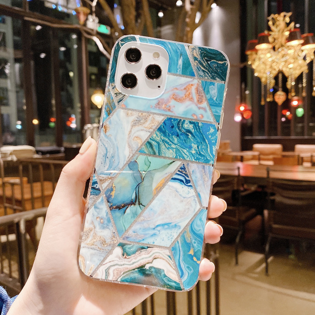 Luxury Rose Geometric Marble Soft Phone Case For Iphone 12 Mini 11 13 Pro XS MAX X XR SE 2020 7 8 Plus Shockproof Cover