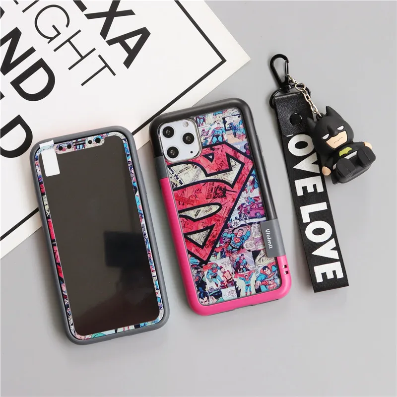 Для iPhone 11promax 8 Plus противоударный бампер+ B& F Супермен пленка для экрана из закаленного стекла для iPhone Xsmax xr 7 8 plus 6S 3D+ ремешок