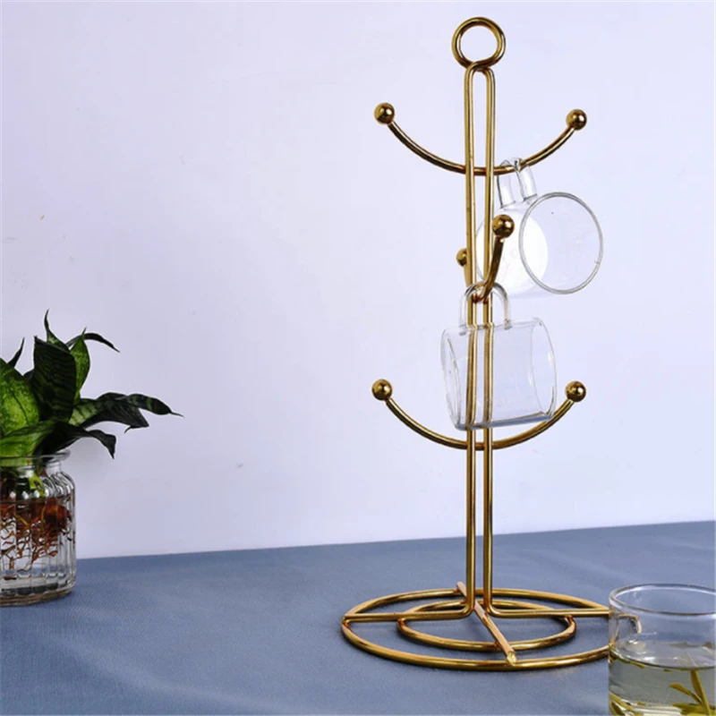 Nordic Iron Coffee Tea Cup Rack Stand Tree Shape Storage Rack Gold