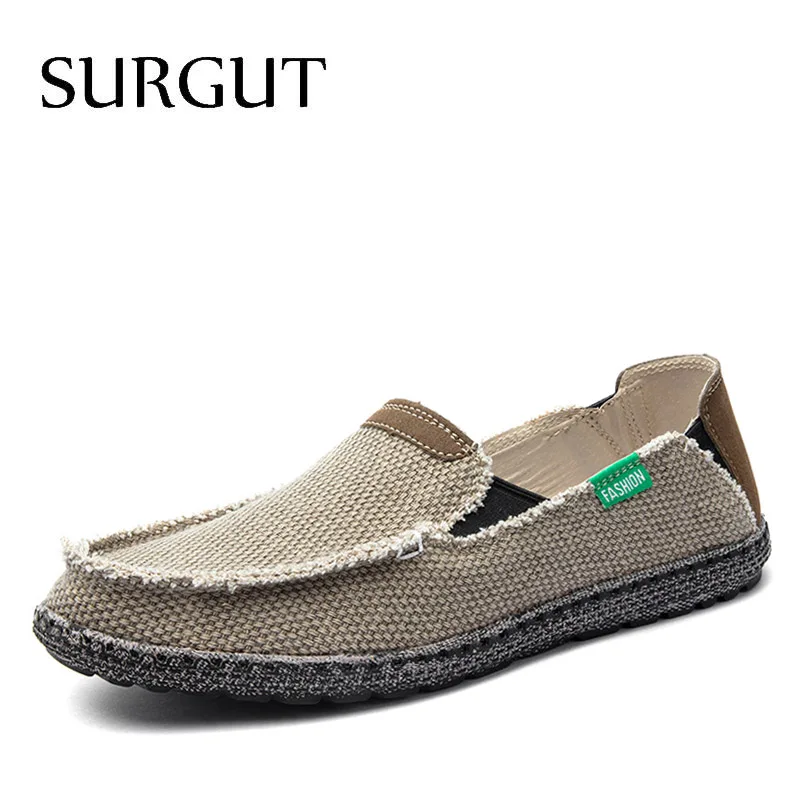 02 Khaki SURGUT/Новинка; модная мужская обувь для вождения на все сезоны; лоферы; эспадрильи; дышащая мужская повседневная парусиновая обувь на плоской подошве; размеры 39-47 - Color: 02 Khaki