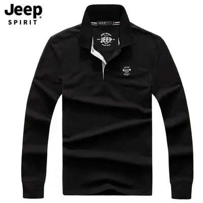 JEEP дух Фирменная Новинка поло осеннее рубашка Для мужчин с отложным воротником и длинным рукавом, Повседневное хлопок Для мужчин Поло рубашка M-XXXL рубашка поло HOMBRE - Цвет: Черный