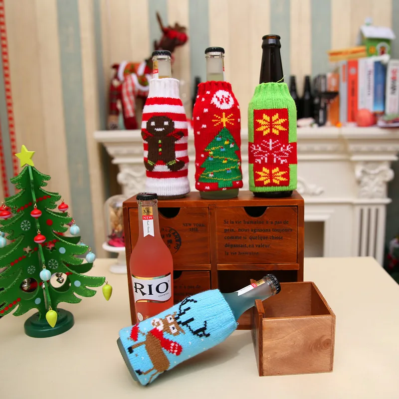 Рождественская бутылка вина наборы подарочные сумки крышка бутылки крышка одежда кухня Рождественское украшение для дома год Рождество ужин вечеринка