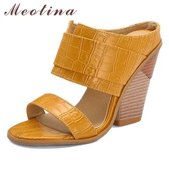 

Meotina Summer Slides Women Shoes PU Leather Strange Style Heels Shoes Fashion Super High Heel Slippers Lady Sandals Size 34-46
