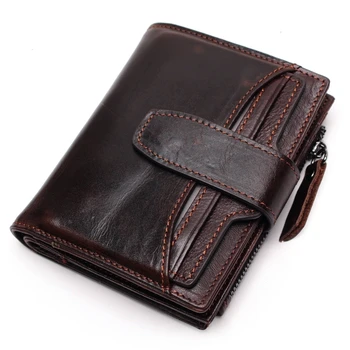 

100% Genuine Leather Men Wallet Top Quality Oil Wax Leather Wallet Cowhide Real Leather Man's Purse Male Zipper Wallet