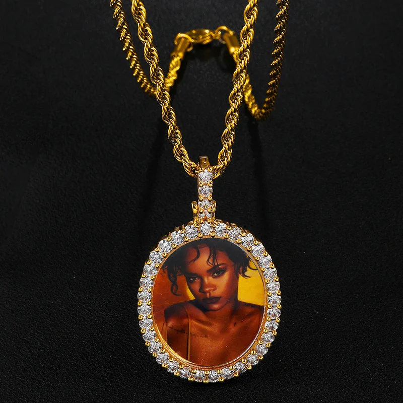 Custom Made Photo Medallions Necklace & Pendant With Stainless Steel Chain Gold Silvery Color Cubic Zircon Men's Hip Hop Jewelry