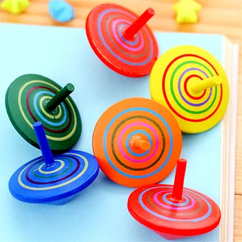 Wooden Spinning Tops Handmade Craft Painted Wood Tops Kids Adult Anti Stress Toy Fidgets Toy Random Colors Novelty Gift Toys