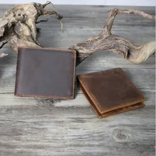 Simple handmade short wallet men's first layer cowhide wallet crazy horse skin retro made old wallet men's package mail