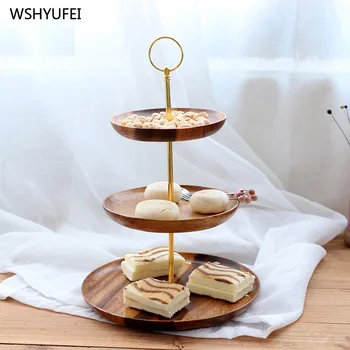 

Wooden 3 Tiers Fruit Plate Afternoon Tea Dessert Plate Multi-layer Round Snack Candy Plate Fruit Basket Tray Cake Tray Decor