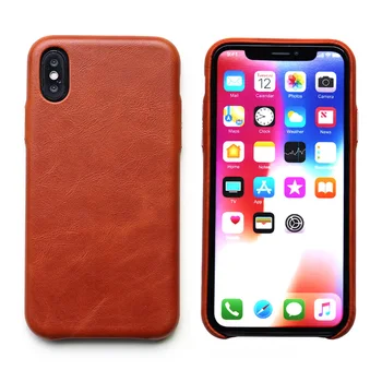 

Genuine Leather Slim Phone Case for iPhone X/Xs Fashion Pure Handmade Anti-knock Back Cover for iPhone Xs with Metal Buttons