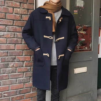

Winter New Woolen Coat Men Fashion Solid Color Casual Warm Long Jacket Man Streetwear Versatile Loose Windbreaker Male Clothes