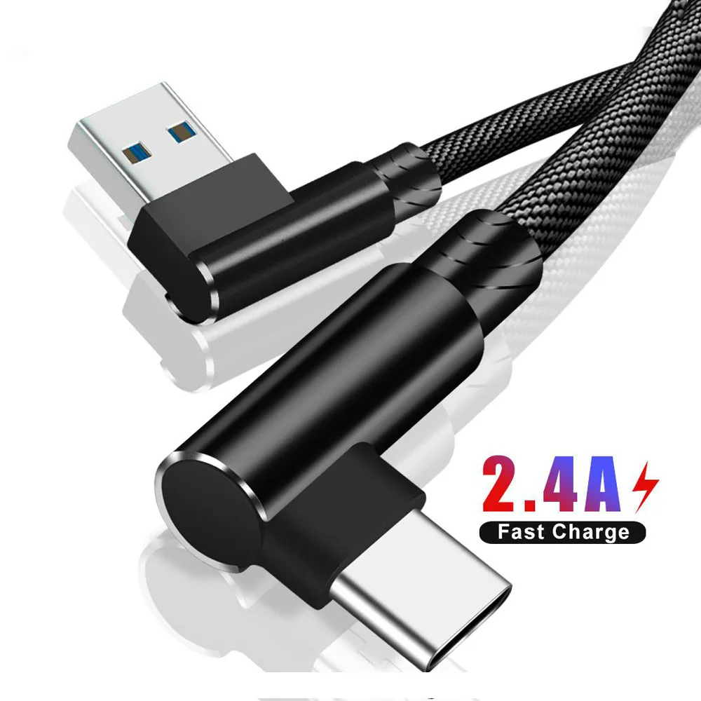 

USB Type C Cable 90 Degree Elbow Nylon Braided 1M/2M/3M Fast Charging Data Cable for Samsung S8 S9 Oneplus Huawei Xiaomi Charger