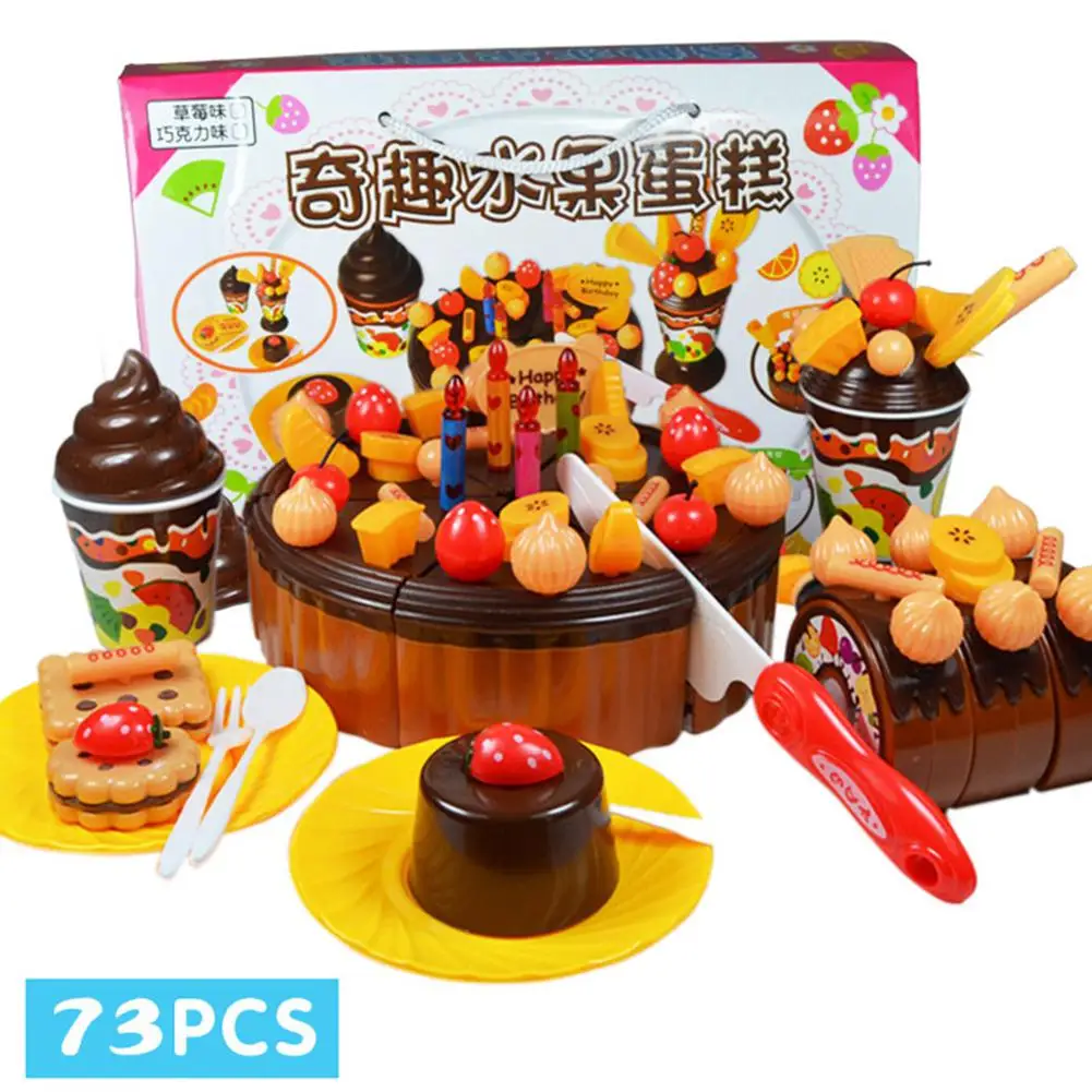 73pcs Нет детей DIY ролевые игры фрукты резка торт на день рождения кухня еда игрушки подарок - Цвет: 73pcs